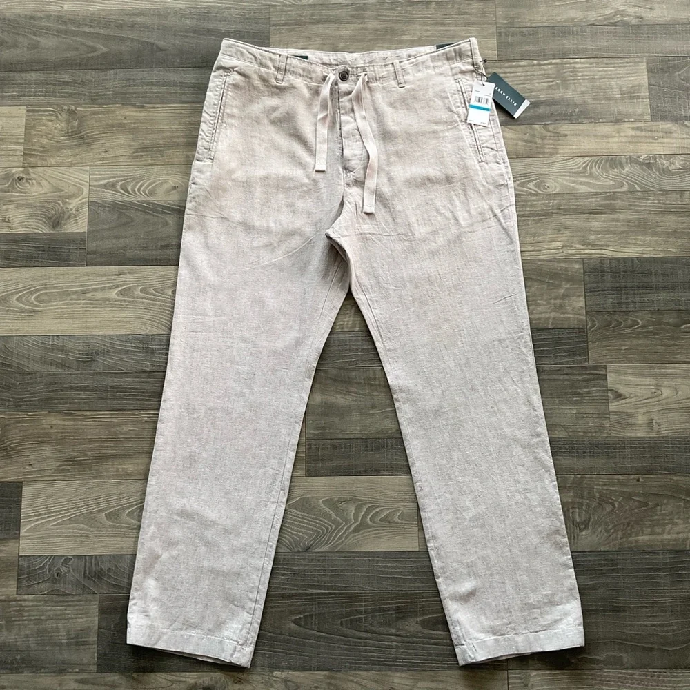 36x32 NWT Perry Ellis Linen Blend Pants Mens Khaki Light Tan Button Fly Drawcord